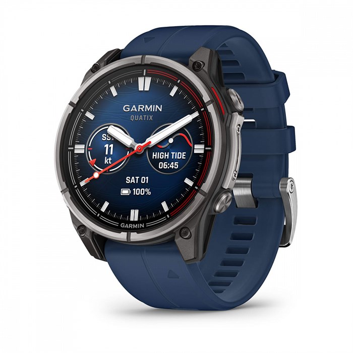 Garmin quatix 8  47 мм, AMOLED, Sapphire, Titanium, синий силиконовый ремешок 010-02904-51 - фото 11788