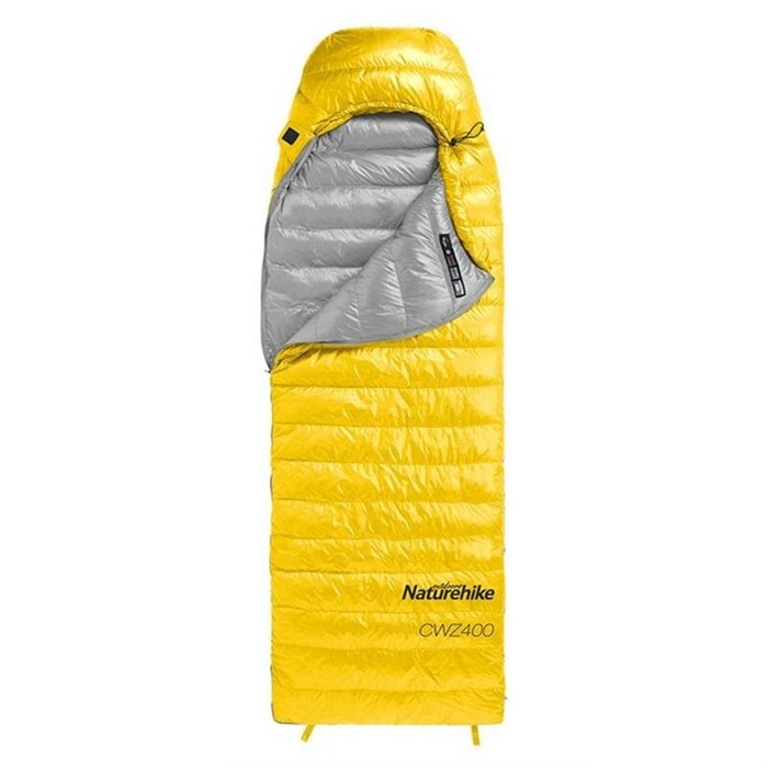 Мешок спальный Naturehike CW400 NH18C400-D с гусинным пухом, размер М, молния справа, желтый 1882 - фото 5917