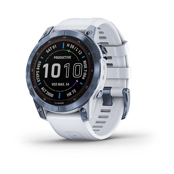 Garmin Fenix 7 Sapphire Solar титановый синий минерал DLC с белым ремешком  010-02540-25 010-02540-25 - фото 7828